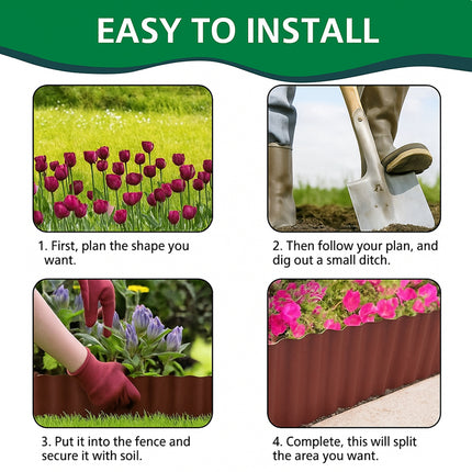 Brown Garden Landscape Edging Border Flexible Lawn Fence Roll Outdoor Decor
