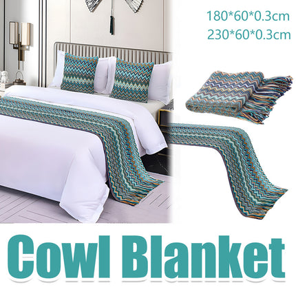 Peacock Blue Houndstooth Bed Runner Decorative Throw for Hotel or Home Bedding