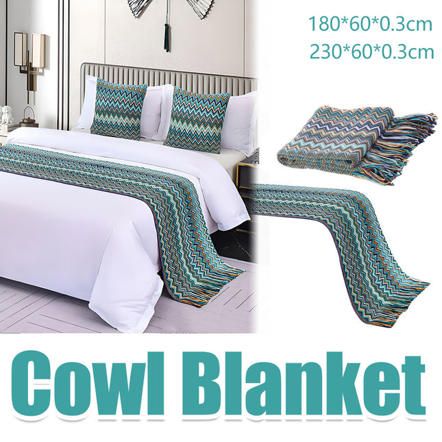 Peacock Blue Houndstooth Bed Runner Decorative Throw for Hotel or Home Bedding