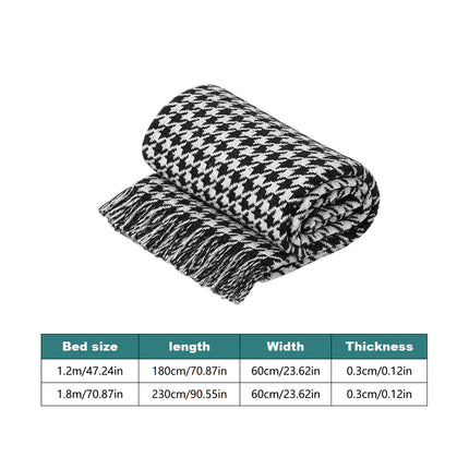 Black and White Houndstooth Bed Runner Decorative Throw for Hotel or Home Bedding