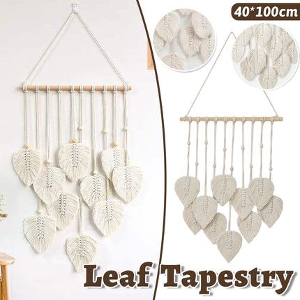 Hand Woven Cotton Cord Leaf Tapestry Bohemian Decorative Wall Hanging Home Art
