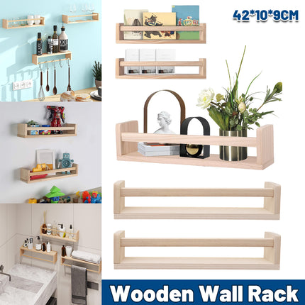 Wall Mounted Wooden Shelf Multi Purpose Home Storage Rack for Kitchen Bathroom