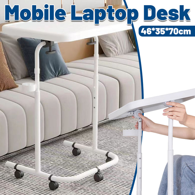 Adjustable Height Mobile Desk with Tilt Tabletop for Home Office