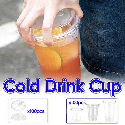Disposable Plastic Cold Drink Cup with Lids for Takeaway Beverage Use