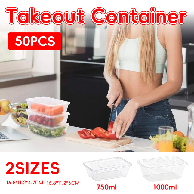 50PCS Food-Grade Disposable Square Takeout Container 750/1000ml