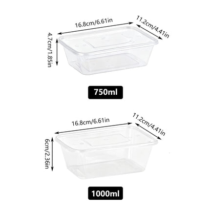50PCS Food-Grade Disposable Square Takeout Container 750/1000ml