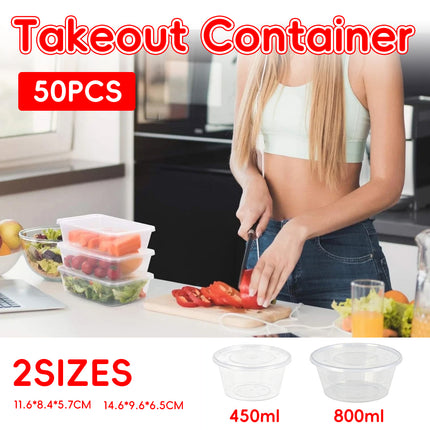50PCS Food-Grade Disposable Round Takeout Container 450/800ml
