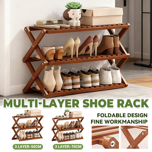 Multi-Layer Shoe Rack Bamboo Non-Slip for Home Entryway Space Saving Storage