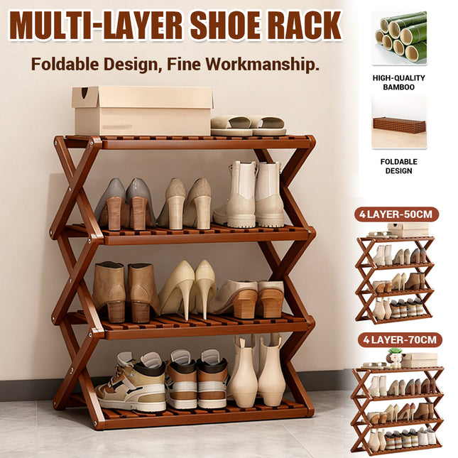 Bamboo Shoe Rack Multi-Layer Foldable Non Slip Space Saving Storage