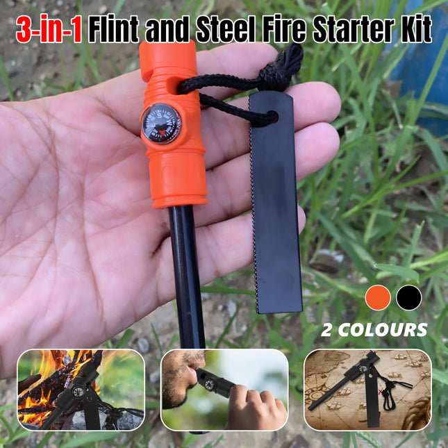 Three-in-one Flint Magnesium Stick Multifunctional Flint with Compass Flint