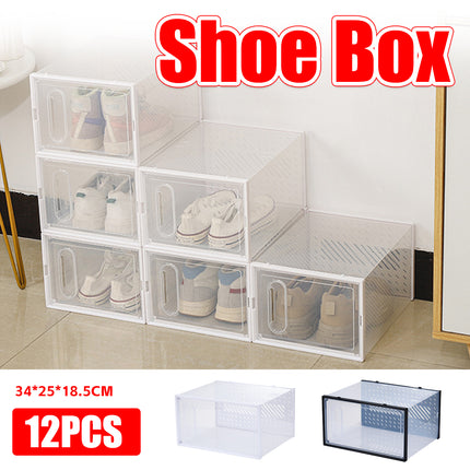 12 Clear Shoe Storage Boxes Stackable Dustproof with Secure Suction Door