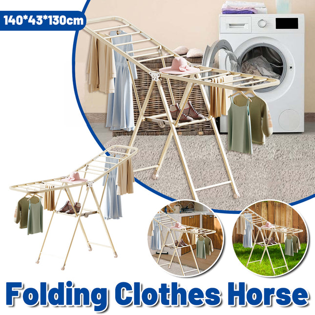 Freestanding Foldable Clothes Airer with Wheels Portable Drying Rack