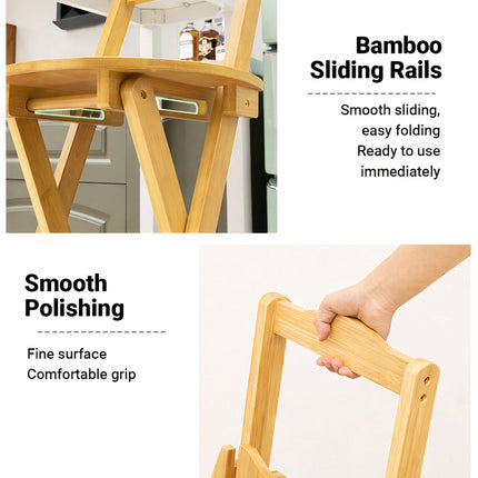Foldable Bamboo Bar Stool with Backrest Space-Saving Lightweight Design