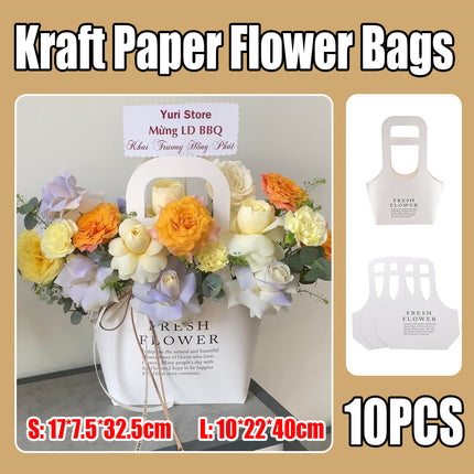 10PCS Handheld Kraft Paper Flower Bags for Bouquet Gift Wrapping