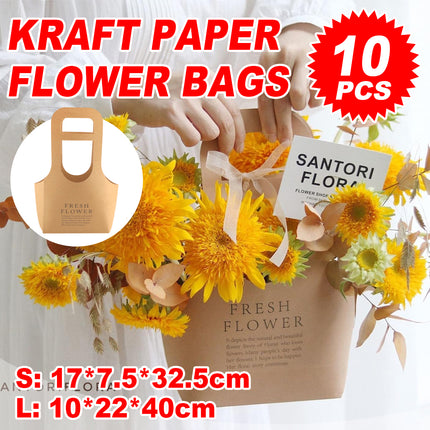 10PCS Handheld Kraft Paper Flower Gift Bags Natural Finish for Bouquets