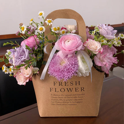 10PCS Handheld Kraft Paper Flower Gift Bags Natural Finish for Bouquets