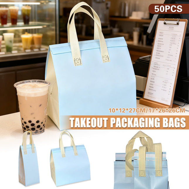 50PCS Blue Takeaway Packaging Bags with Handles and Self-Adhesive Seal