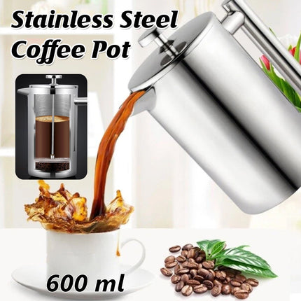 French Press Coffee Pot 600ml 304 Stainless Steel for Home Office Tea Coffee