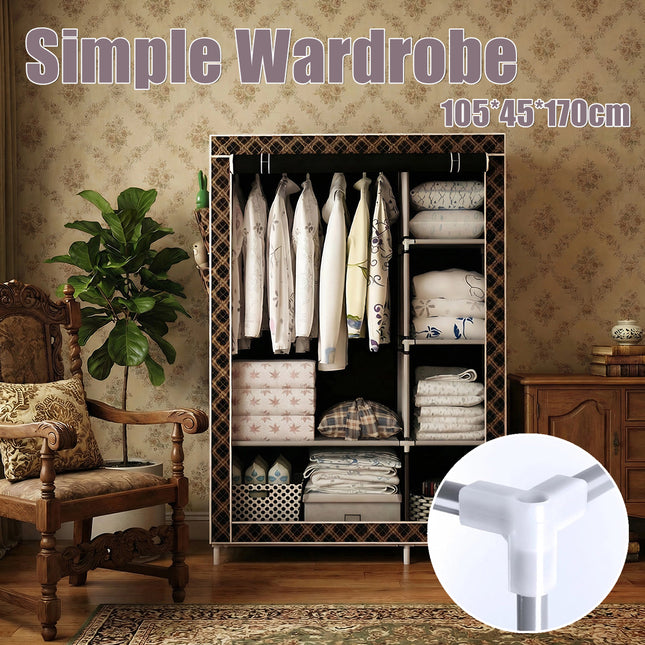 Simple Steel Frame Wardrobe Sturdy Dust-Proof for Clothes Hat Coat Storage Use