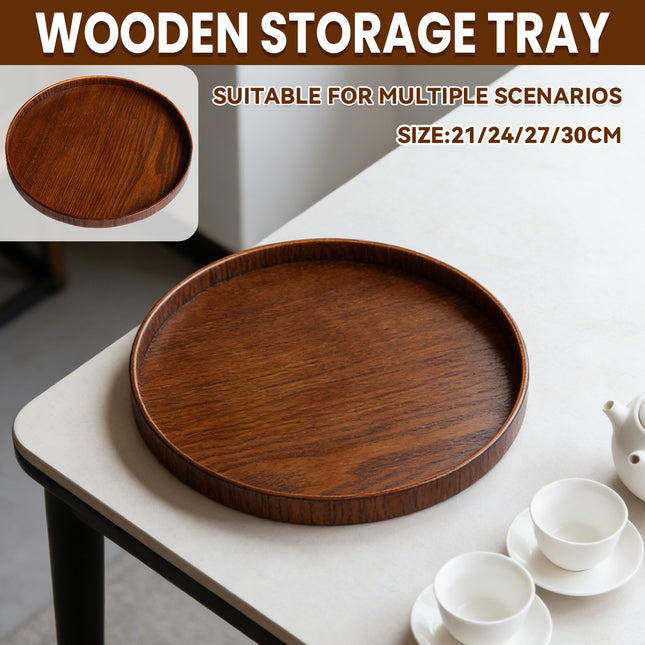 Round Wooden Serving Tray 4 Sizes Living Room Kitchen Dining Table Serving Tray