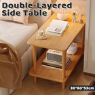Wooden Double Layer Side Table Bedside Sofa End Table Storage Shelf