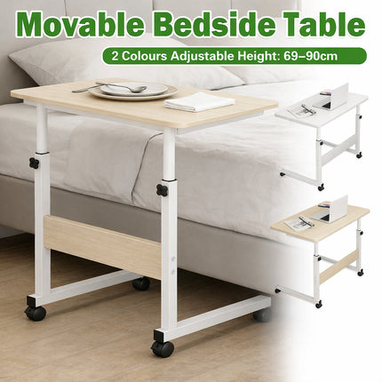 Adjustable Bedside Table with Wheels Laptop Desk Overbed Table