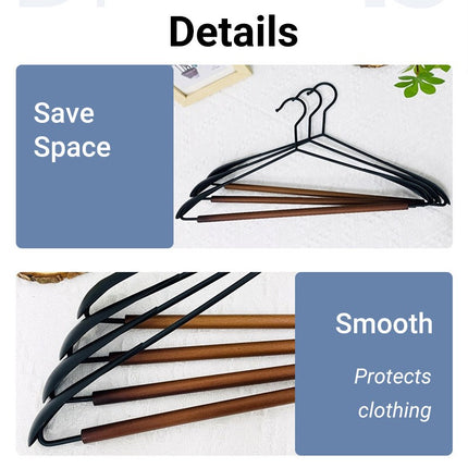 6pcs Iron Wood Combination No Trace Hangers Non Slip for Coat Shirt Closet