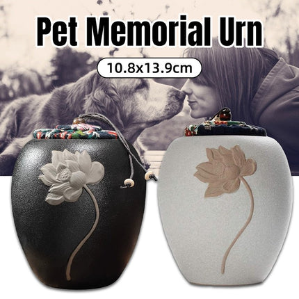 Ceramic Pet Memorial Urn for Ashes Lotus Design Keepsake Cat Dog Cremation