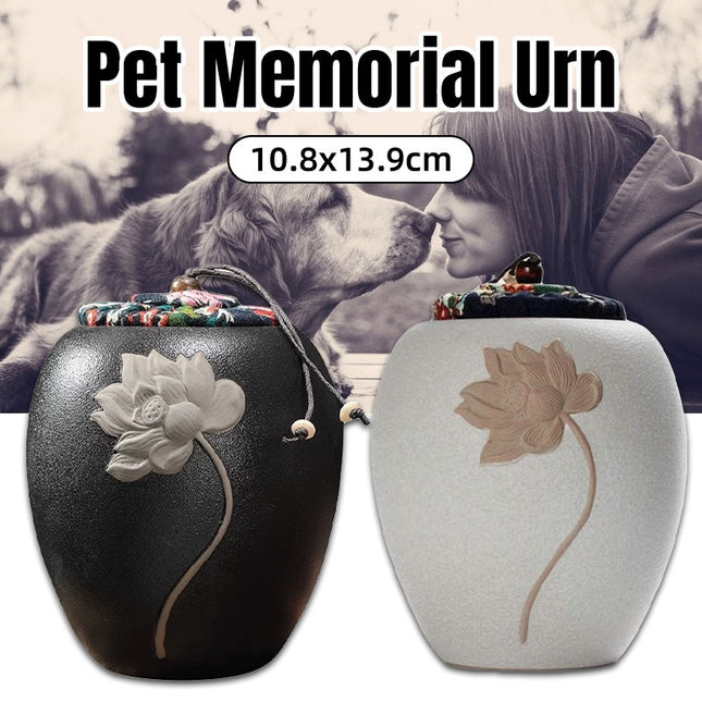 Ceramic Pet Memorial Urn for Ashes Lotus Design Keepsake Cat Dog Cremation