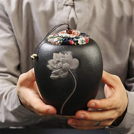 Ceramic Pet Memorial Urn for Ashes Lotus Design Keepsake Cat Dog Cremation