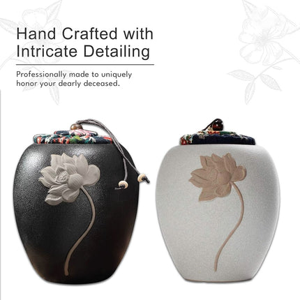 Ceramic Pet Memorial Urn for Ashes Lotus Design Keepsake Cat Dog Cremation