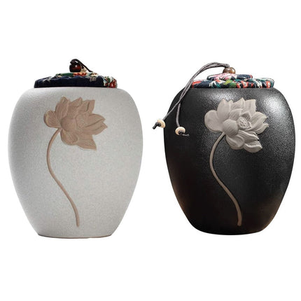 Ceramic Pet Memorial Urn for Ashes Lotus Design Keepsake Cat Dog Cremation