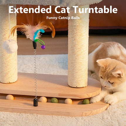 Rotating Cat Tree Cat Condo All in One Scratching Post Sturdy Non Shedding