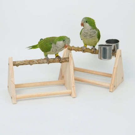 Solid Wood Parrot Desktop Training Rack Station with Food Basin Durable