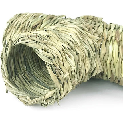 Handmade Woven Grass Pet Tunnel T Shape Hideout Toy for Hamster Guinea Pig
