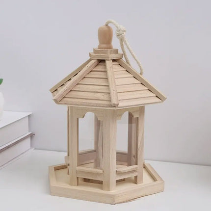 Wooden Bird Feeder Pavilion Style Birdhouse Weatherproof for Garden Outdoor