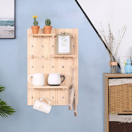 Wooden Pegboard Wall Shelf Hanging Storage for Home Office Display Sturdy