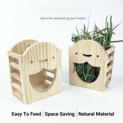 Wooden Hay Feeder Grass Rack Food Bowl Holder for Rabbit Guinea Pig Small Pets