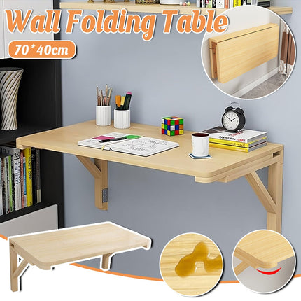 Wall Mounted Solid Wood Drop Leaf Table 70 x 40cm Foldable Folding Desk Shelf