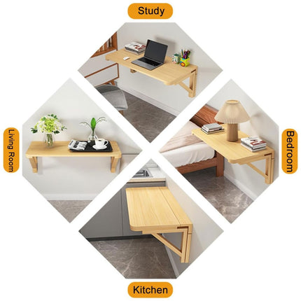 Wall Mounted Solid Wood Drop Leaf Table 70 x 40cm Foldable Folding Desk Shelf