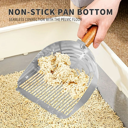 Stainless Steel Cat Litter Shovel with Wooden Handle Large Pet Cleaning
