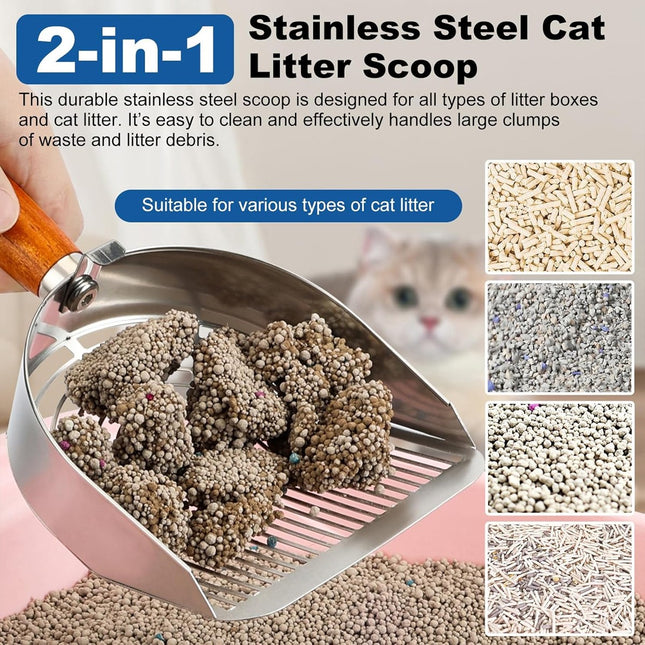 Stainless Steel Cat Litter Shovel with Wooden Handle Large Pet Cleaning