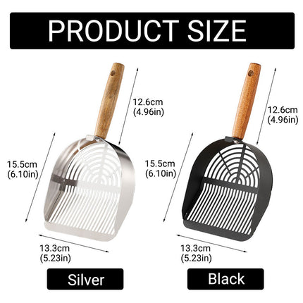 Stainless Steel Cat Litter Shovel with Wooden Handle Large Pet Cleaning