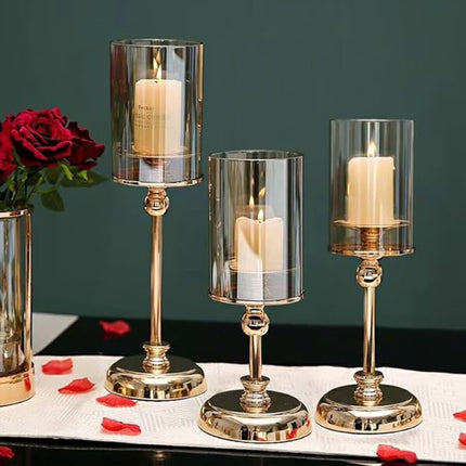 Glass Candlestick Holder Champagne Glass Gold Base Romantic Table Decor