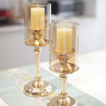 Glass Candlestick Holder Champagne Glass Gold Base Romantic Table Decor