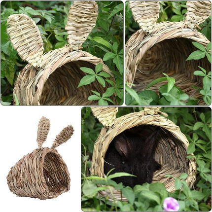 Rabbit Tunnel Nest Hamster Hideout Woven Grass Small Animal Play Tube