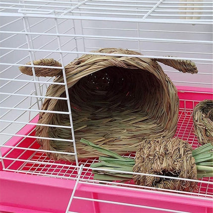 Rabbit Tunnel Nest Hamster Hideout Woven Grass Small Animal Play Tube