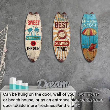 Wooden Surfboard Wall Sign 3PCS Vintage Beach Quote Coastal Decor Hanging Set