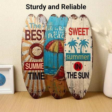 Wooden Surfboard Wall Sign 3PCS Vintage Beach Quote Coastal Decor Hanging Set