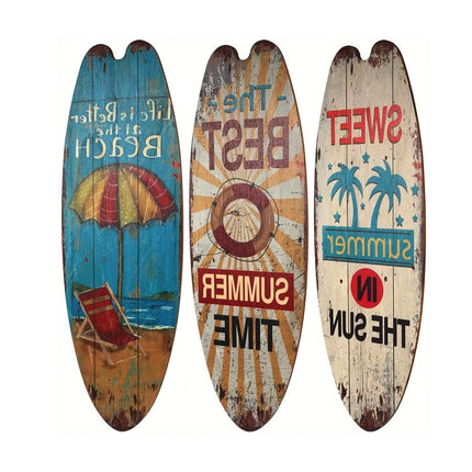 Wooden Surfboard Wall Sign 3PCS Vintage Beach Quote Coastal Decor Hanging Set